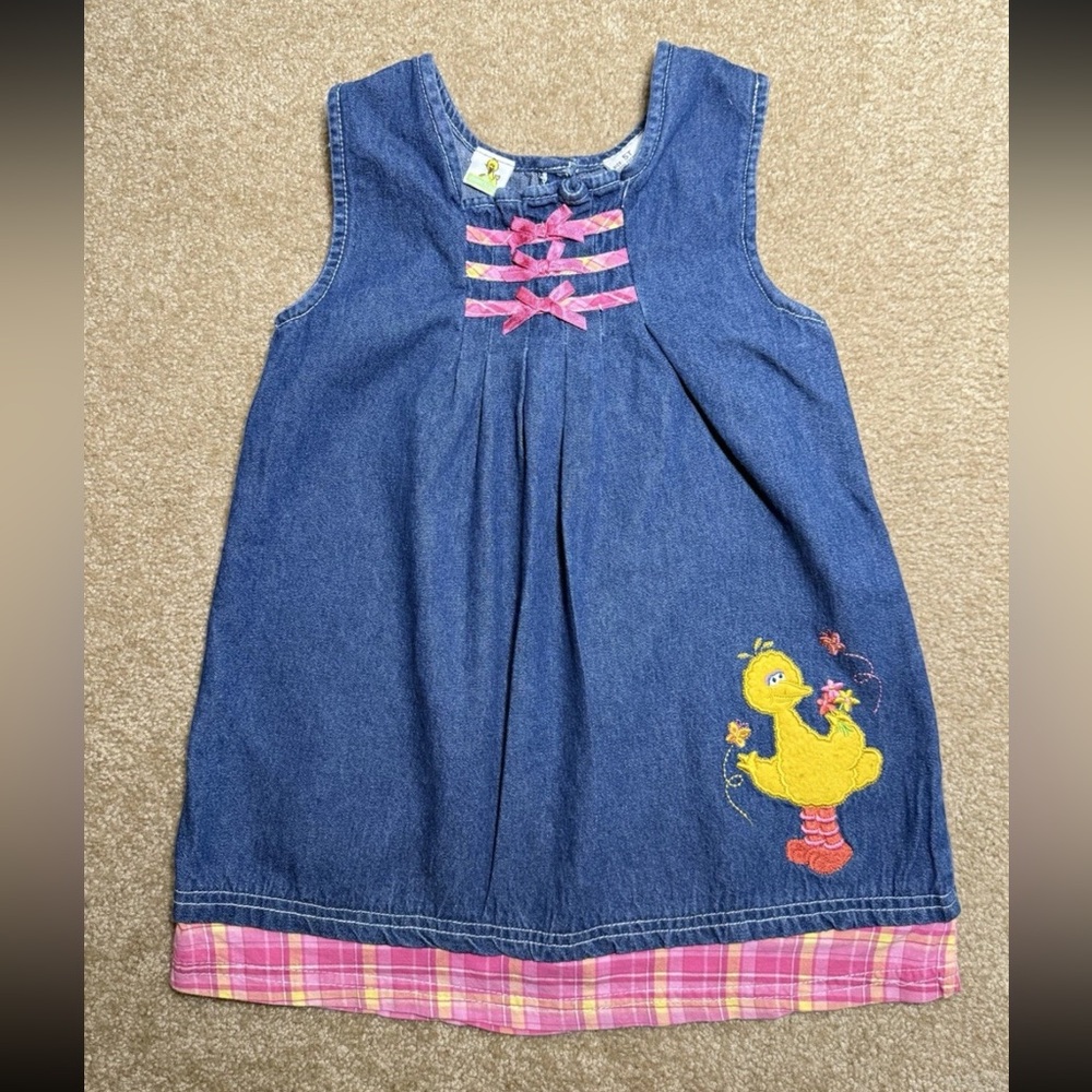 Vintage Sesame Street Big Bird Denim Dress Girl 5T | RARE - Picture 2 of 8